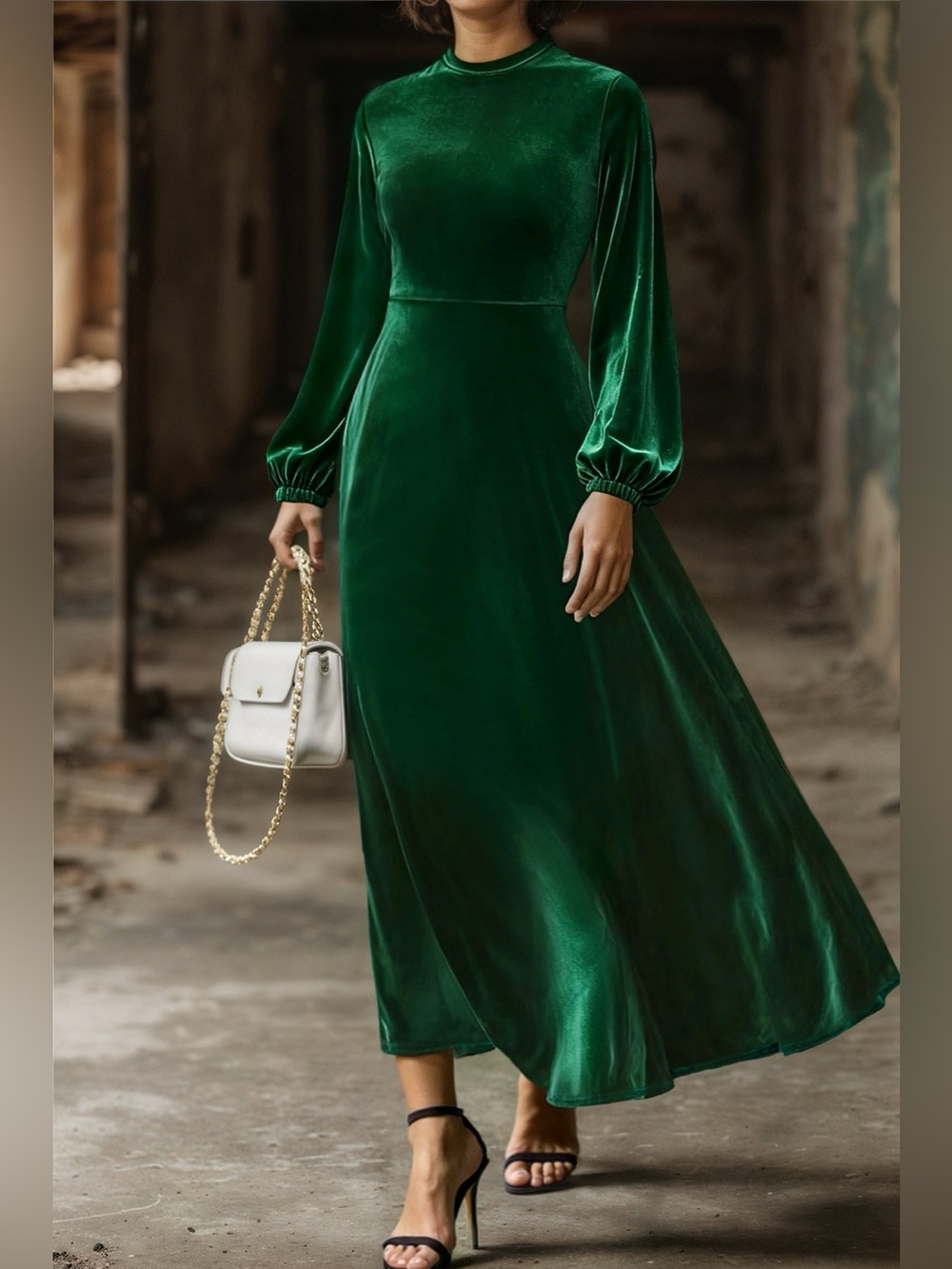 Velvet Balloon Sleeve Maxi Dress